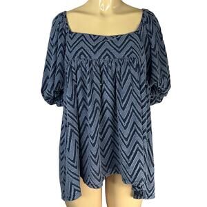 Free People Wavy Baby Babydoll Mini Dress Top Gray Chevron Open Back SZ Small